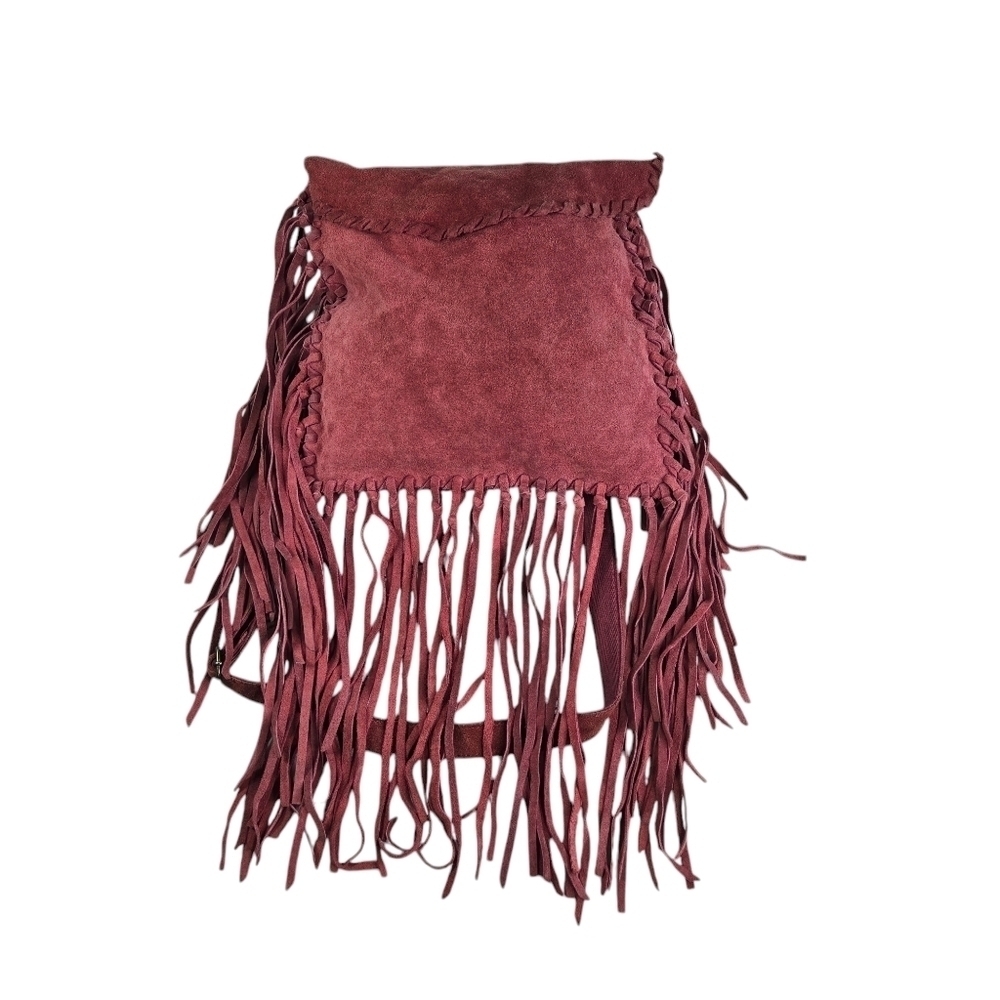 Ecote Urban Outfitters raspberry suede hippie festival fringe purse